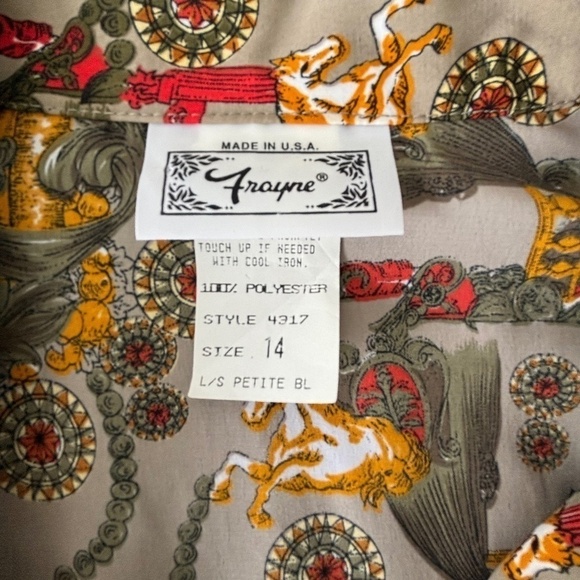 Vintage Ladies made in USA Frayne blouse with horse pattern size vintage 14 - Picture 8 of 9